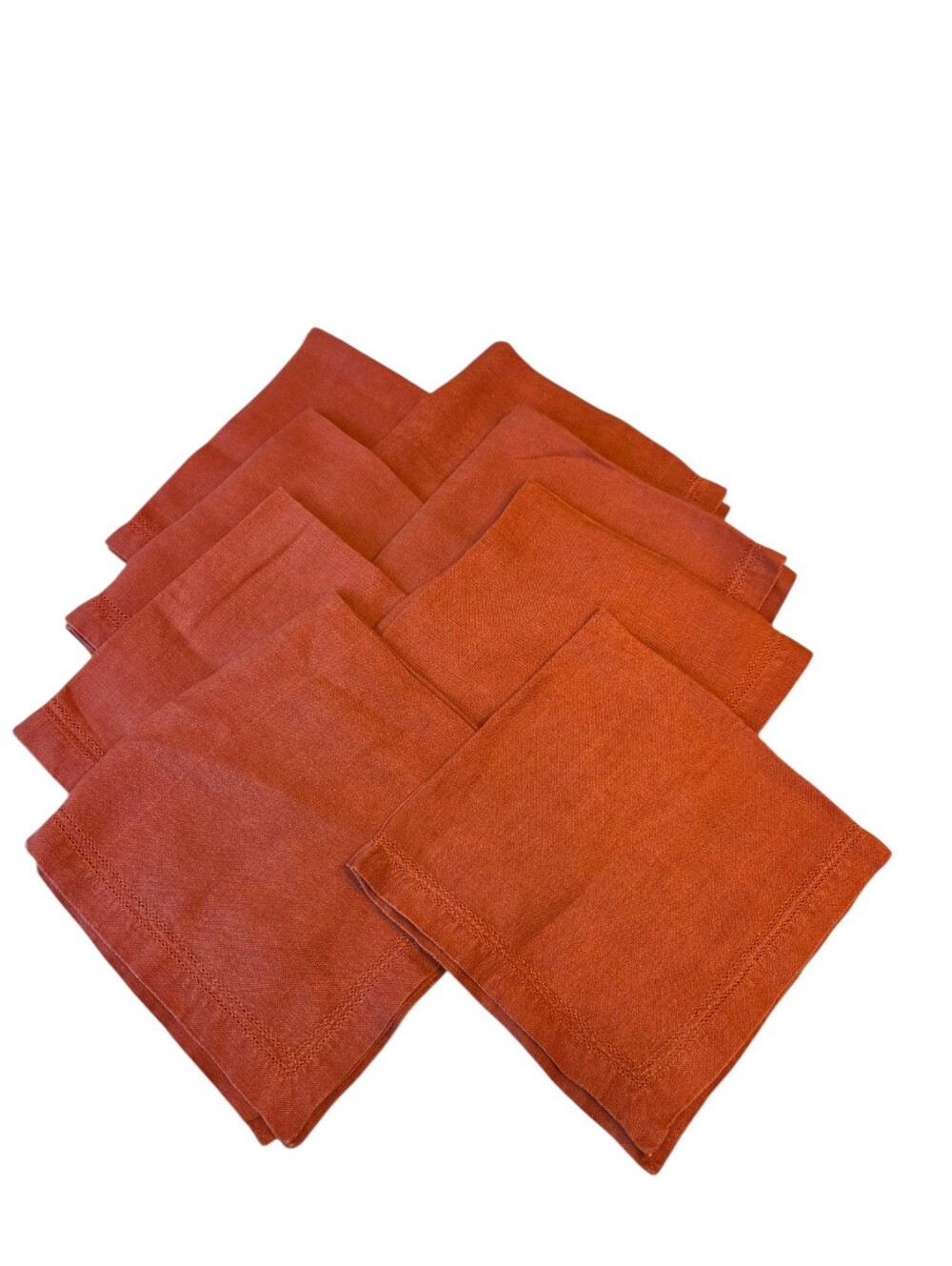Williams Sonoma Linen Napkins Set of 8 Red Rust Hemstitched 21x21 Made Hungary